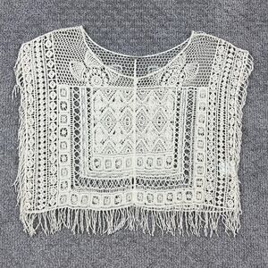 Ecote Crochet Fringe Crop Top Womens XS Ivory Boho Festival Sheer Crochet Cotton